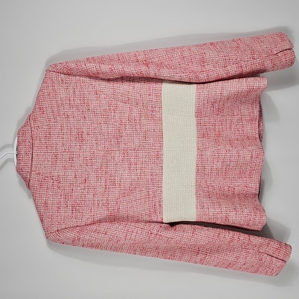 Kay Unger New York Pink White Tweed Boucle Blazer Jacket 4 Office Career Work - Picture 4 of 13